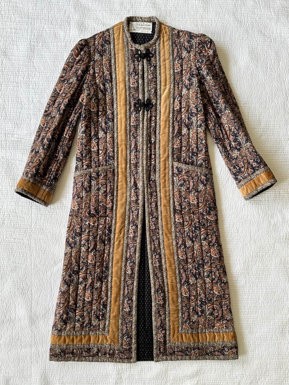 Vintage Suttles & Seawinds Paisley Quilt Coat Long Quilted Jacket Puff Sleeve M